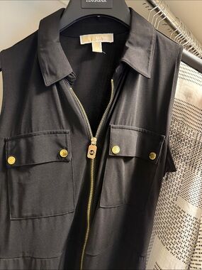 MICHAEL Michael Kors Black Zip-Front Utility jumpsuit with Gold Hardware